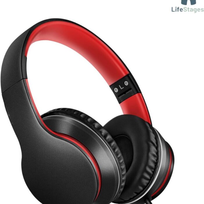 LifeStages - Koptelefoon Met Draad - Over-Ear Hoofdtelefoon Met Microfoon - Lichtgewicht - Opvouwbaar & Draagbaar Stereo Bass Hoofdtelefoon Met 1.45M No-Tangle - Bedrade Hoofdtelefoon Voor Smartphone, Tablet, MP3/4 (Zwart)