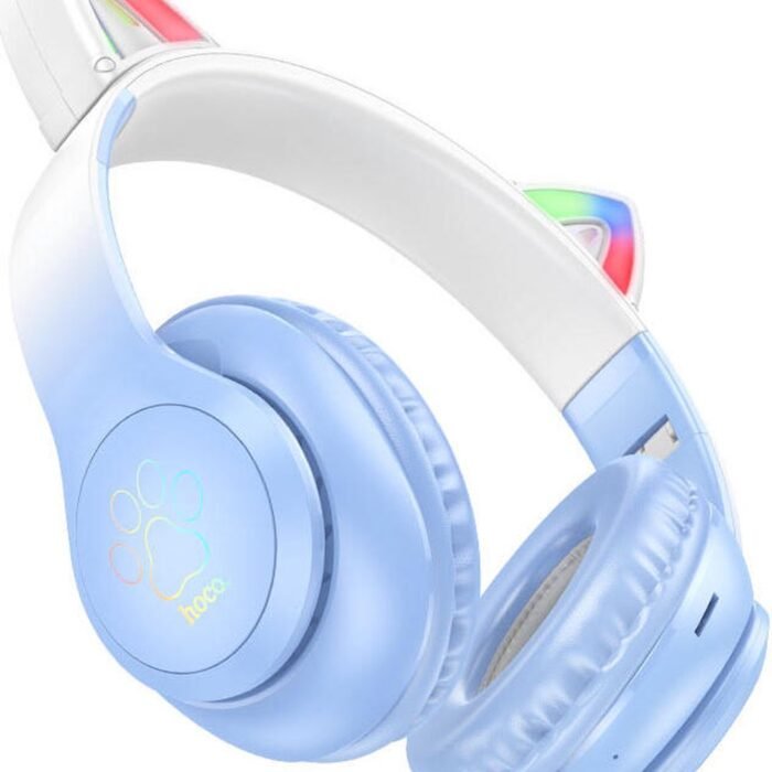 Hoco W42 Draadloze Kinder Koptelefoon met Led Kattenoortjes Max 85 dB Blauw