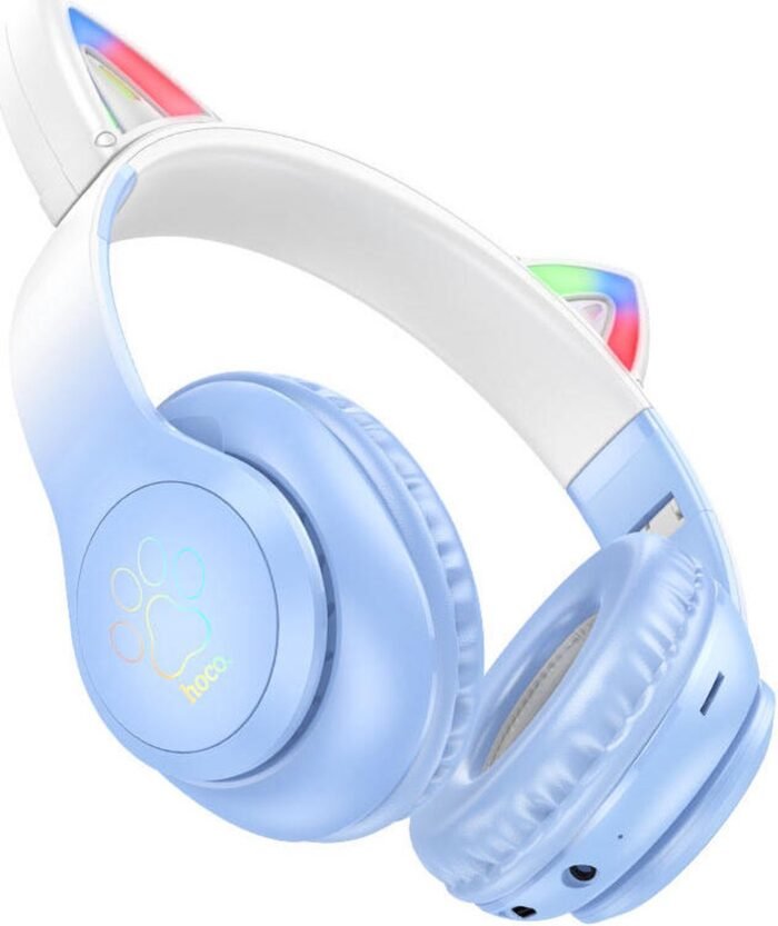 Hoco W42 Draadloze Kinder Koptelefoon met Led Kattenoortjes Max 85 dB Blauw