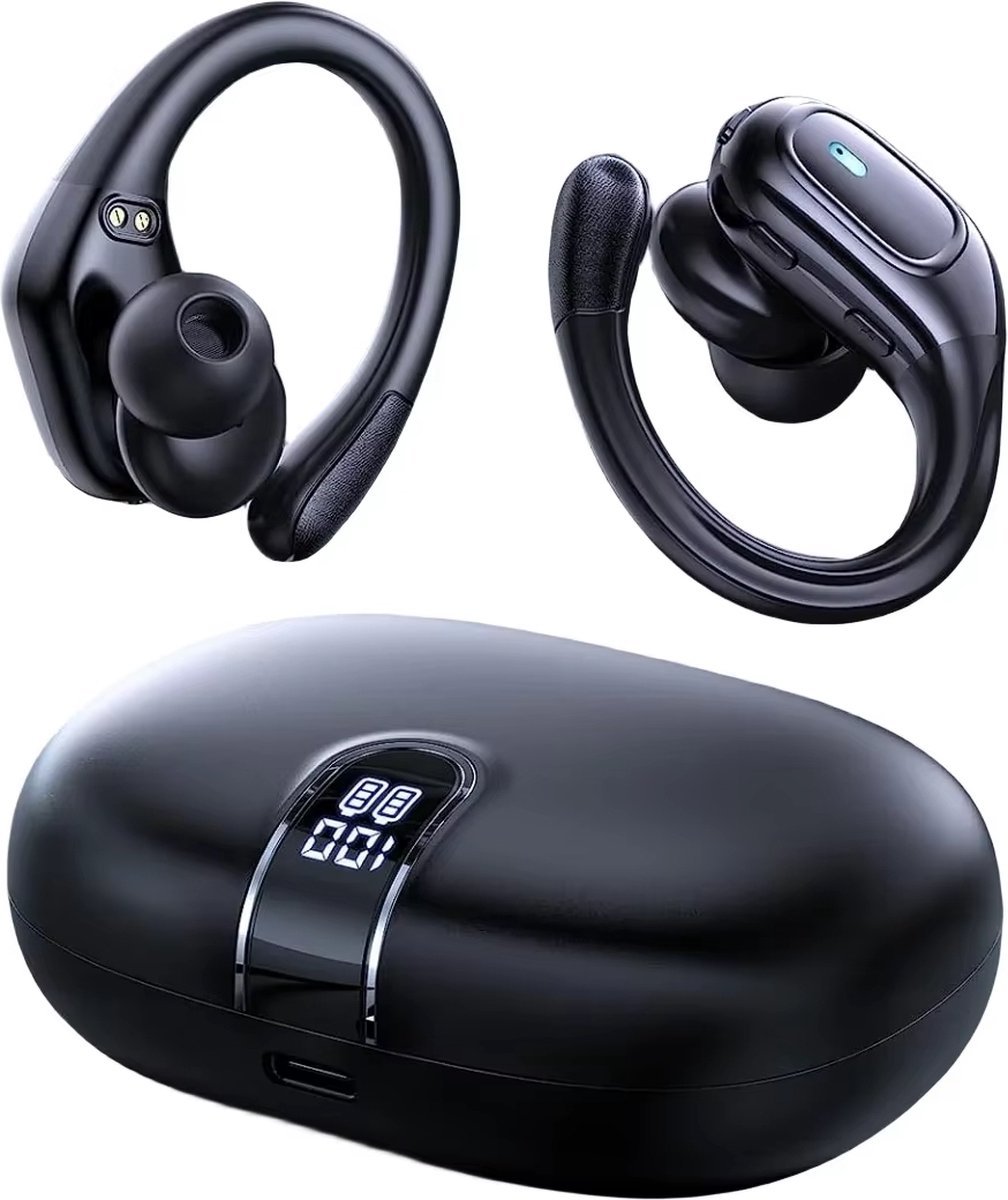Audrax® Fit Pro Draadloze Sport Oordopjes - 75 uur Speeltijd - Ruisonderdrukking - IPX7 Waterbestendig - Bluetooth - Sport Oortjes - Oortjes Draadloos - Geschikt voor Apple en Android - Zwart