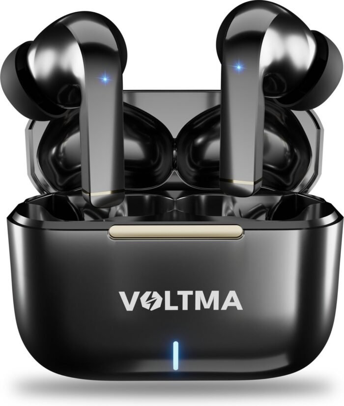 Voltma® Sky Beats Draadloze Oordopjes - Oortjes draadloos - Bluetooth 5.3 - IPX4 waterdicht - ENC Noise cancelling - Earpods - Wireless Earbuds Met 4 Microfoons en 8 uur Speeltijd - Bluetooth Oordopjes Compatibel met IOS en Android (Glanzend Zwart)