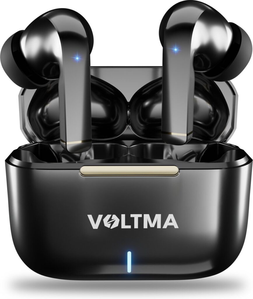 Voltma® Sky Beats Draadloze Oordopjes - Oortjes draadloos - Bluetooth 5.3 - IPX4 waterdicht - ENC Noise cancelling - Earpods - Wireless Earbuds Met 4 Microfoons en 8 uur Speeltijd - Bluetooth Oordopjes Compatibel met IOS en Android (Glanzend Zwart)