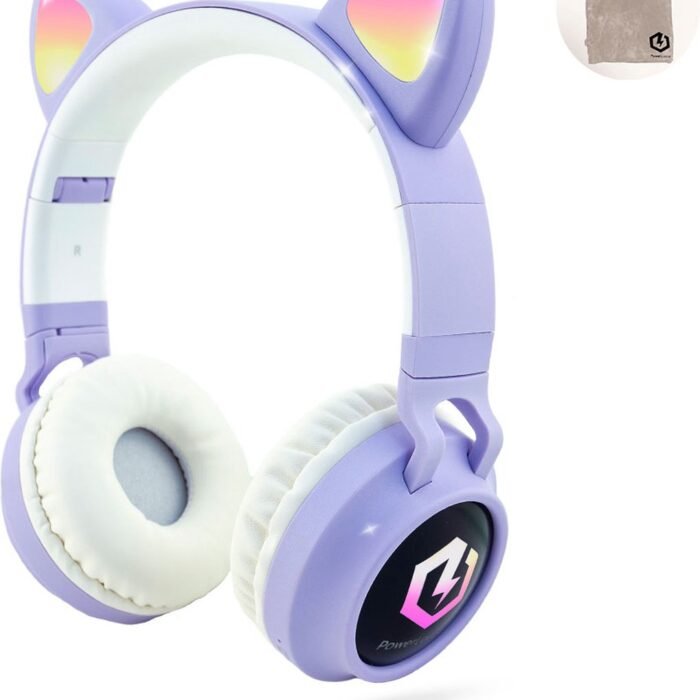 PowerLocus Buddy Draadloze Koptelefoon voor Kinderen, LED lampjes, 85db Limiet, met Microfoon, Micro SD poort - Purper