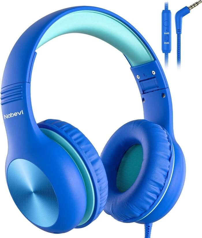 StayPowered Kinderheadset - De Ultieme Veilige en Comfortabele Hoofdtelefoon voor Kinderen - Hoge Audio Kwualiteit - Ingebouwde Volumeregelaar - Verstelbare en Opvouwbaar Ontwerp - Compact Ontwerp - Blauw - Levering Sneller dan Aangegeven