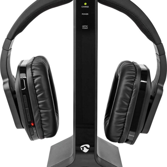 Nedis Draadloze TV-Koptelefoon – Over-Ear – RF – 25 m – 8 uur Batterij – Laadstation – Zwart