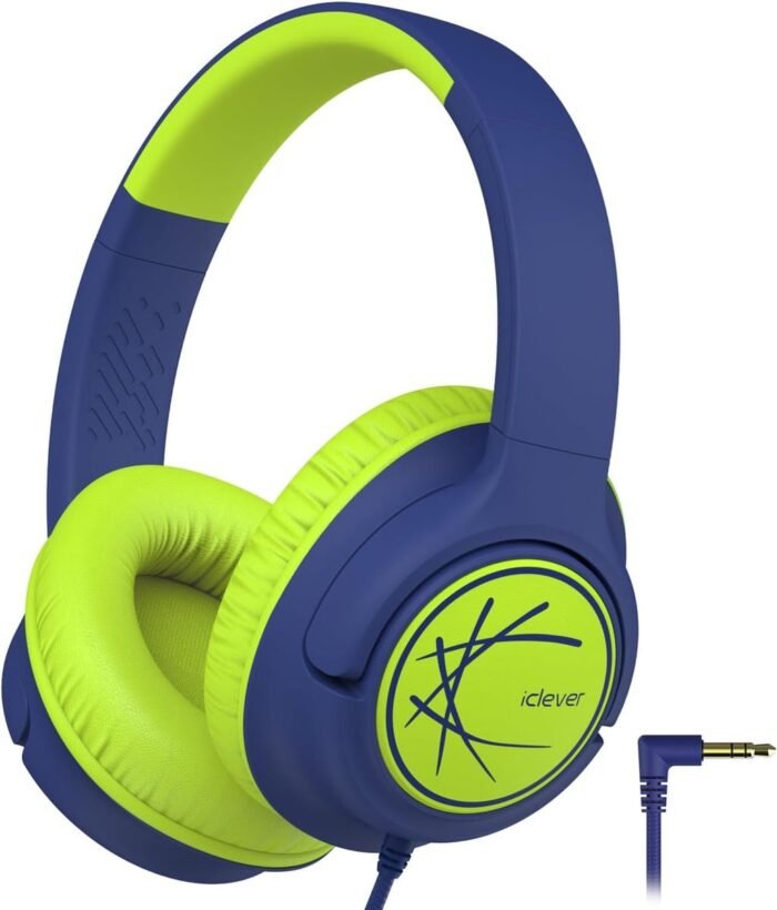 StayPowered Kinderheadset - Gehoorbescherming en Gemoedsrust Gecombineerd! - met Volumebegrenzing - Kristalhelder Stereogeluid - Draaibare Oorschelpen - Verstelbare Hoofdband - Compact Design - Donkerblauw/Groen - Levering Sneller dan Aangegeven!