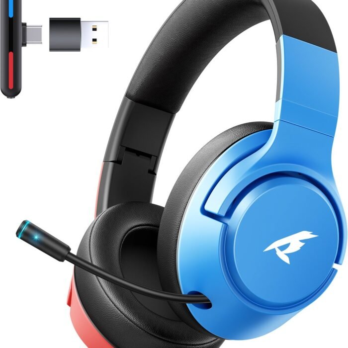Kofire CINPUSEN CG-01 - 2.4GHz Draadloze Gaming Headset - Over ear koptelefoon - met microfoon - Geschikt voor PS4/PS5, Nintendo Switch - Blauw rood