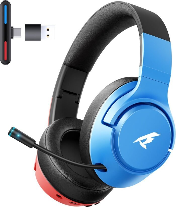Kofire CINPUSEN CG-01 - 2.4GHz Draadloze Gaming Headset - Over ear koptelefoon - met microfoon - Geschikt voor PS4/PS5, Nintendo Switch - Blauw rood