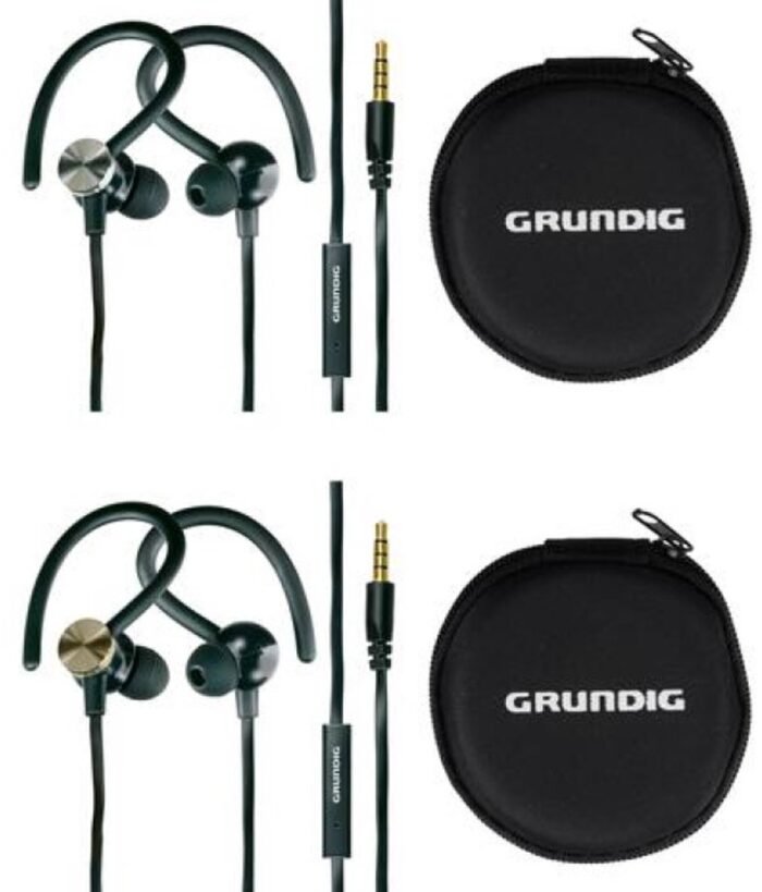 Grundig Sport - Oortelefoons - 120 cm Kabel - Lichtgewicht 42 gram - Met Oorhaken & Microfoon - Travelcase Inbegrepen