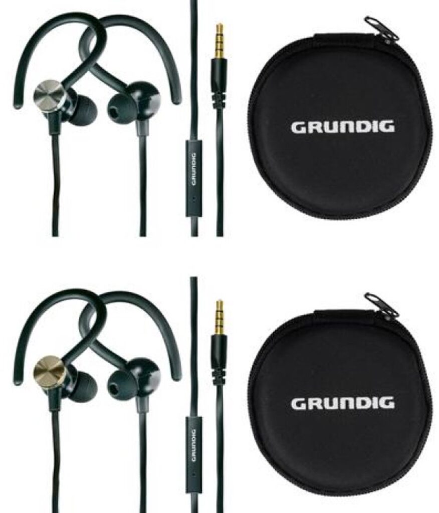 Grundig Sport - Oortelefoons - 120 cm Kabel - Lichtgewicht 42 gram - Met Oorhaken & Microfoon - Travelcase Inbegrepen