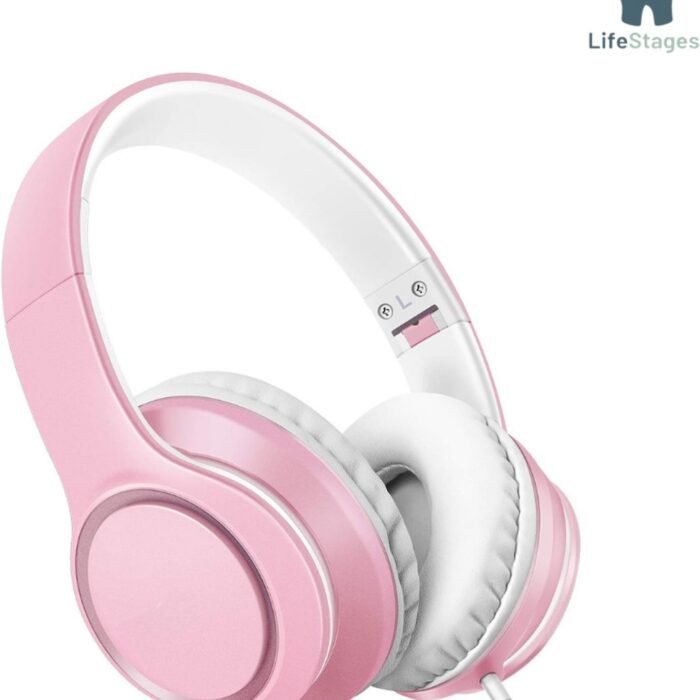 LifeStages - Koptelefoon Met Draad - Bedrade Over-Ear Hoofdtelefoon Met Microfoon - Met 1,45m Knoopvrije Nylon Draad En 3,5mm Plug - Lichtgewicht - Opvouwbare En Draagbare Hoofdtelefoon Voor Smartphone, Tablet, Computer, MP3/4
