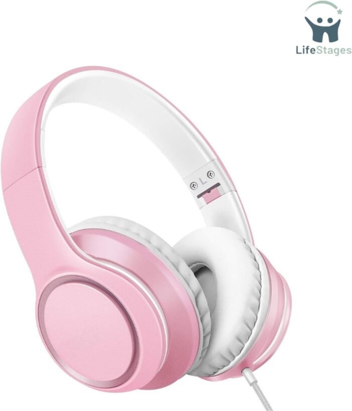 LifeStages - Koptelefoon Met Draad - Bedrade Over-Ear Hoofdtelefoon Met Microfoon - Met 1,45m Knoopvrije Nylon Draad En 3,5mm Plug - Lichtgewicht - Opvouwbare En Draagbare Hoofdtelefoon Voor Smartphone, Tablet, Computer, MP3/4