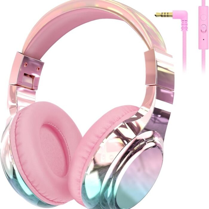StayPowered Kinderkoptelefoon - Veilig & Comfortabel Luisteren - Volumebegrenzing 85/94 dB - Verstelbaar & Opvouwbaar - Zachte Over-Ear Kussens - Ingebouwde Microfoon - 3.5 mm Aansluiting - Roze/Blauw - Levering Sneller dan Aangegeven!