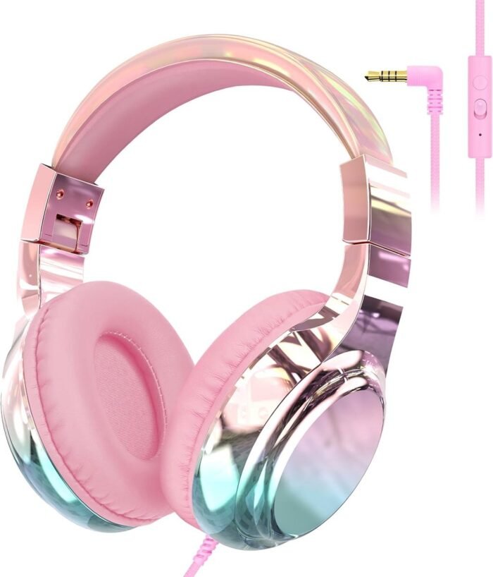 StayPowered Kinderkoptelefoon - Veilig & Comfortabel Luisteren - Volumebegrenzing 85/94 dB - Verstelbaar & Opvouwbaar - Zachte Over-Ear Kussens - Ingebouwde Microfoon - 3.5 mm Aansluiting - Roze/Blauw - Levering Sneller dan Aangegeven!