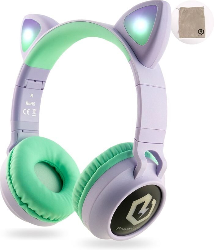 PowerLocus Buddy Draadloze Koptelefoon voor Kinderen - Upgrade Paars/Teal