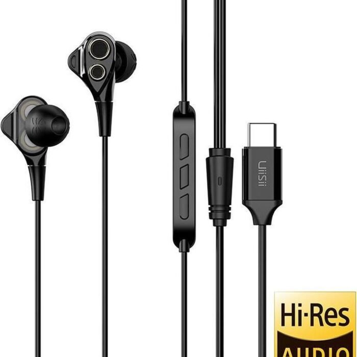 UiiSii C8 Zwart - USB Type C Connectie - Hi-Res Professionele Oortjes met Dual Dynamic Drivers van 6mm