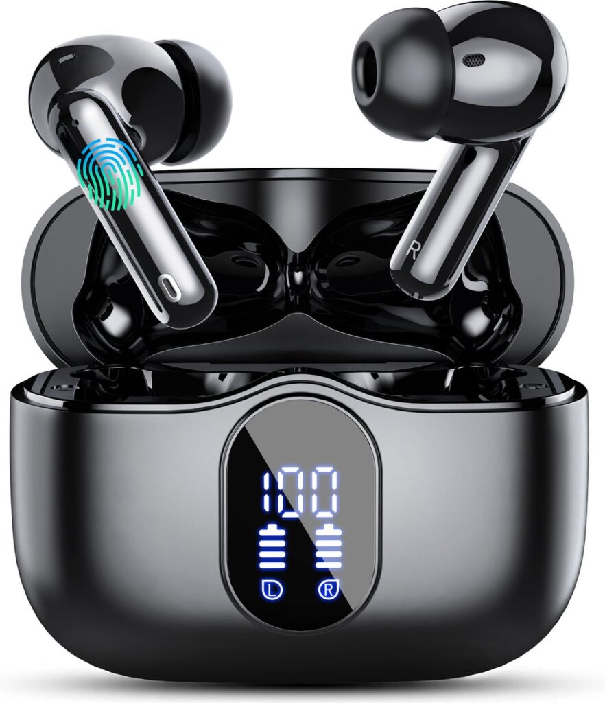PrimeSound Sky Pro Draadloze Oordopjes - Active Noise Cancelling - LED Display - Bluetooth 5.3 - Zwart
