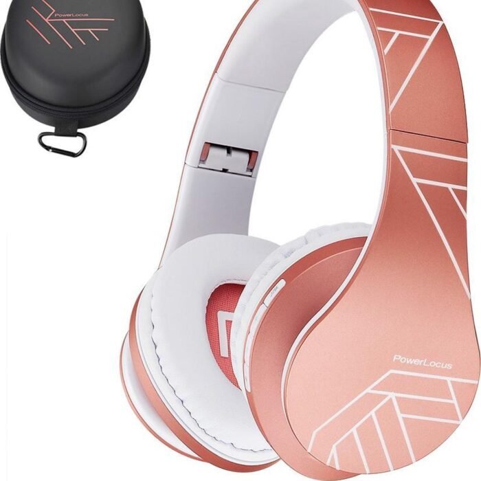 PowerLocus P2 - Draadloze Over-Ear Koptelefoon Inklapbaar - Bluetooth Hoofdtelefoon - Met microfoon – Headphone - Micro SD mode – Incl. Carry Case - Rose Gold