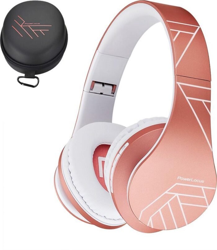 PowerLocus P2 - Draadloze Over-Ear Koptelefoon Inklapbaar - Bluetooth Hoofdtelefoon - Met microfoon – Headphone - Micro SD mode – Incl. Carry Case - Rose Gold