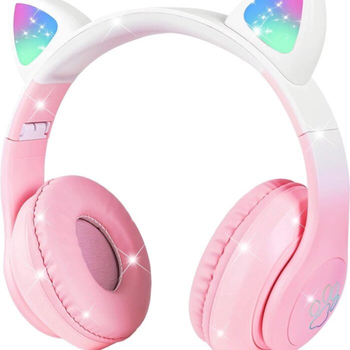 Bluetooth Hoofdtelefoon voor Kinderen met Kattenoren - Draadloos en Bedraad, HD Stereo Geluid, 10 uur Speeltijd, Veiligheidsvolumebegrenzing