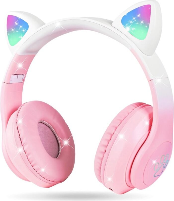 Bluetooth Hoofdtelefoon voor Kinderen met Kattenoren - Draadloos en Bedraad, HD Stereo Geluid, 10 uur Speeltijd, Veiligheidsvolumebegrenzing