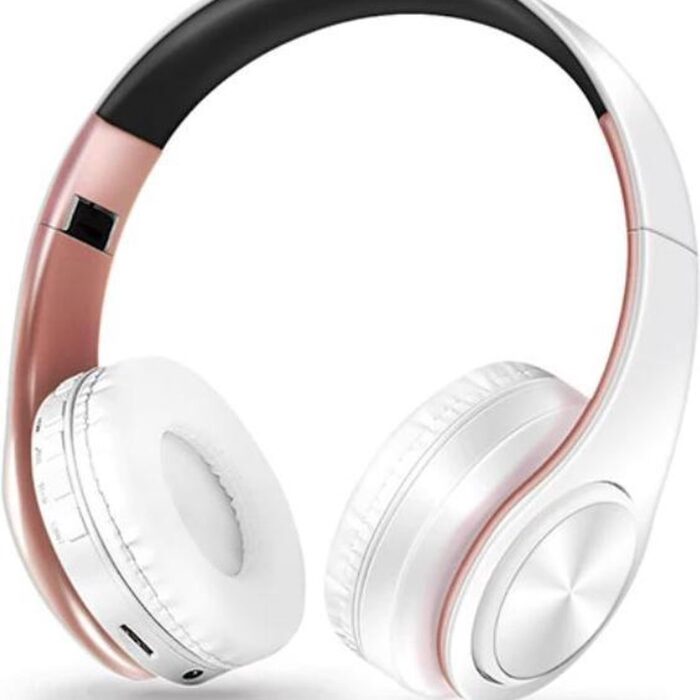 DrPhone Draadloze Bluetooth 5.0 Koptelefoon met 4 functies - SD kaart - FM - AUX - Handsfree Met Microfoon & Diepe Bass - Wit/Rose