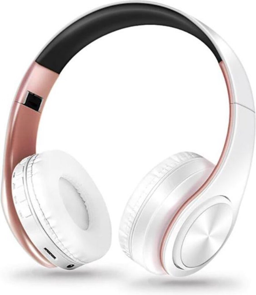 DrPhone Draadloze Bluetooth 5.0 Koptelefoon met 4 functies - SD kaart - FM - AUX - Handsfree Met Microfoon & Diepe Bass - Wit/Rose