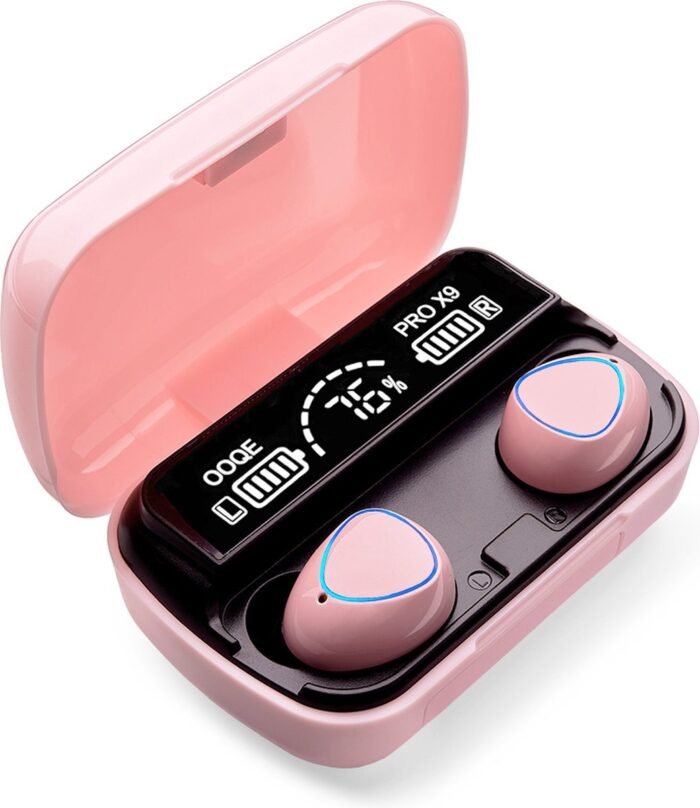 OOQE PRO X9 - Draadloze Oordopjes | Oordopjes Draadloos | Oortjes Draadloos | Water- en Stofbestendig | Ingebouwde Microfoon | Ingebouwde Powerbank | 80 Uur Batterijduur | Geschikt voor TV, Tablet en Laptop | Bluetooth 5.1 | Roze