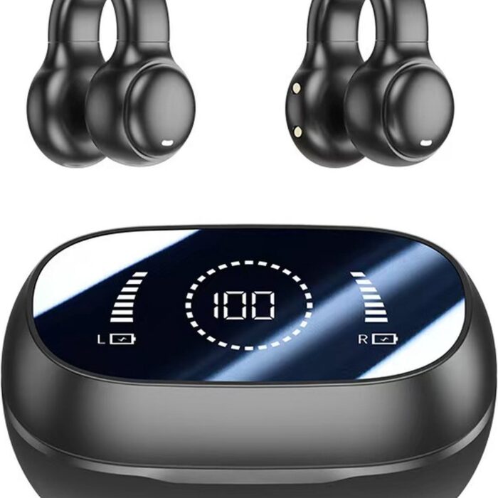Draadloze Oordopjes -oordopjes met oplaadbox-Clip on design -sporthoofdtelefoon-Bluetooth5.3- draadloos - DT4.0 directionele geluidsoverdracht -120 uur batterijduur-Digitaal HD-scherm-Niet moe na langdurig dragen - zwart
