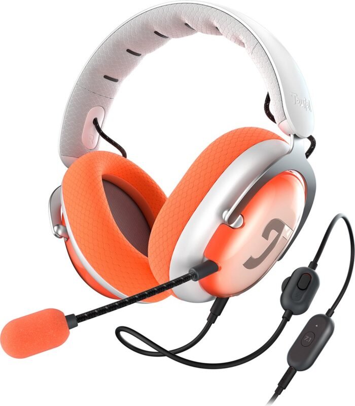Teufel ZOLA - Bedrade over-ear gaming headset - Home-office - 7.1 binaurale surround sound - Light Grey Coral Red