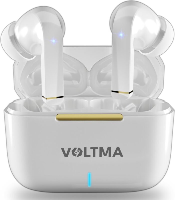 Voltma® Sky Beats Draadloze Oordopjes - Oortjes draadloos - Bluetooth 5.3 - IPX4 waterdicht - ENC Noise cancelling - Earpods - Wireless Earbuds Met 4 Microfoons en 8 uur Speeltijd - Bluetooth Oordopjes Compatibel met IOS en Android (Glanzend Wit)