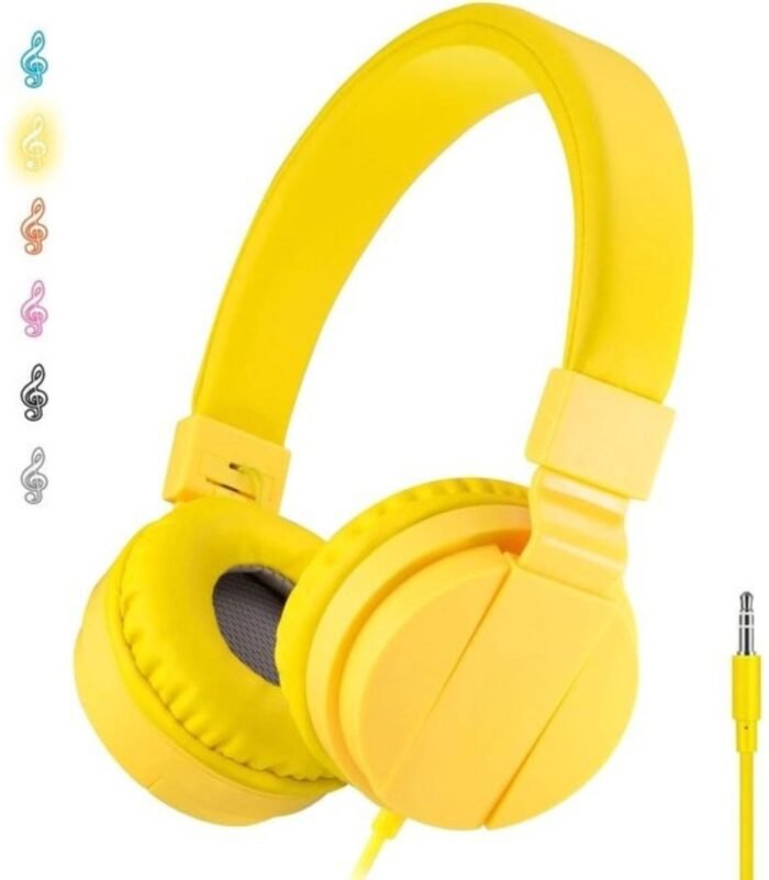 StayPowered Kinderhoofdtelefoon - Perfect Geluid en Comfort voor Jonge Luisteraars - Lichtgewicht - Opvouwbaar Design - Superzachte Oorkussens - Verstelbare Hoofdband - Krachtige 40 mm Drivers - Geel - Levering Sneller dan Aangegeven!
