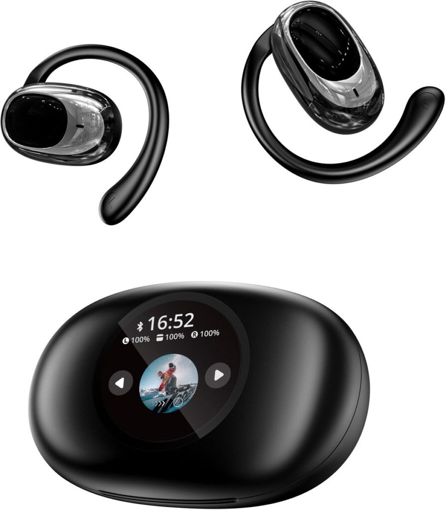 Draadloos Oortjes- Open-Ear-Bone Conduction headphone-Sport Volledig Draadloze on-ear Oortjes -Laadkast met slim kleurenscherm- Bluetooth 5.4- Touch Control Open Oor waterdichte oortelefoon-Inclusief Oorhaak