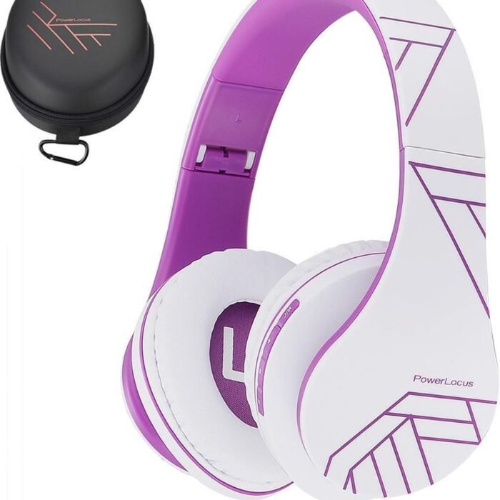 PowerLocus P2 - Draadloze Over-Ear Koptelefoon Inklapbaar - Bluetooth Hoofdtelefoon - Met microfoon – Headphone - Micro SD mode – Incl. Carry Case – Wit/Purper