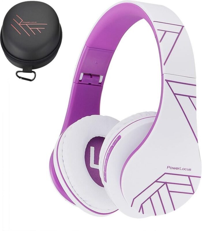 PowerLocus P2 - Draadloze Over-Ear Koptelefoon Inklapbaar - Bluetooth Hoofdtelefoon - Met microfoon – Headphone - Micro SD mode – Incl. Carry Case – Wit/Purper