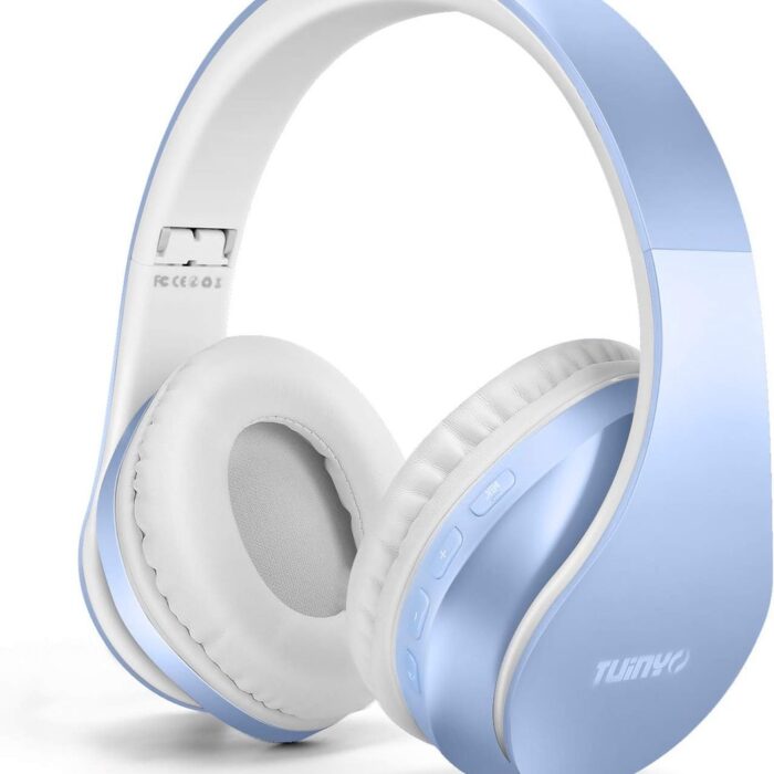 Tuinyo - Draadloze koptelefoon met microfoon - Over ear - 14 Uur speeltijd - Diepe bas - Hi-Fi Stereo geluid - comfortabele oorkussens - Inclusief reisetui - Lichtblauw - Compatibel met Playstation, XBOX, PC, Bluetooth