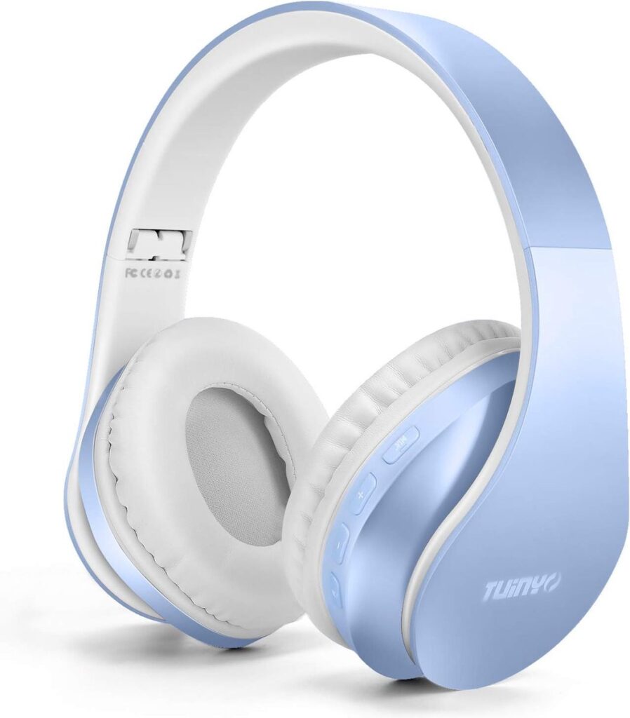 Tuinyo - Draadloze koptelefoon met microfoon - Over ear - 14 Uur speeltijd - Diepe bas - Hi-Fi Stereo geluid - comfortabele oorkussens - Inclusief reisetui - Lichtblauw - Compatibel met Playstation, XBOX, PC, Bluetooth