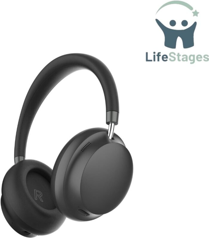LifeStages - Noise Cancelling Hoofdtelefoon - Actieve Ruisonderdrukkende Hoofdtelefoon - Draadloze Over-Ear Hoofdtelefoon met Microfoon - 55 Uur Speeltijd - Hi-Res Audio - Lage Latentie - Bluetooth 5.3 ANC Hoofdtelefoon voor Reizen, Thuis - Zwart
