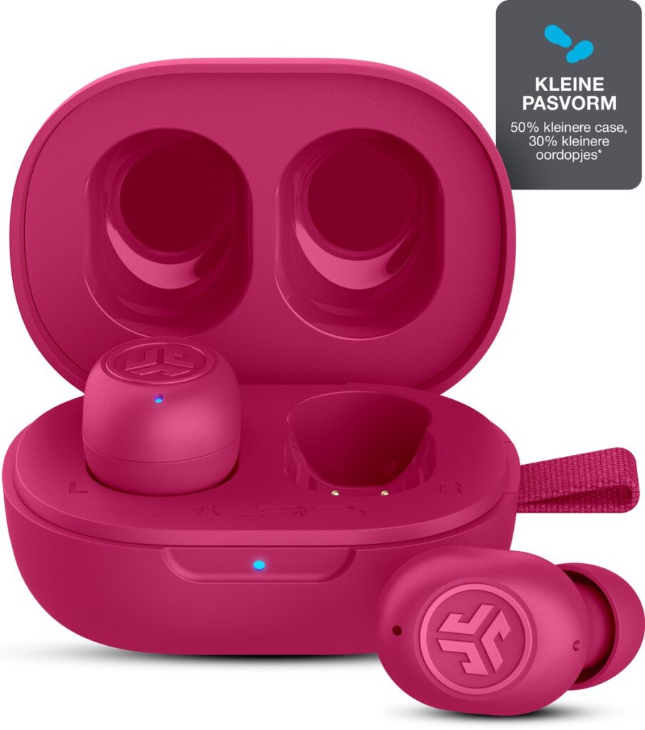 JLab JBuds mini draadloze oordopjes - EQ geluidsinstellingen - Bluetooth oordopjes met ultra klein design - Oortjes Draadloos - Google fast pair - Touch sensoren - Slaap Oordopjes - Roze