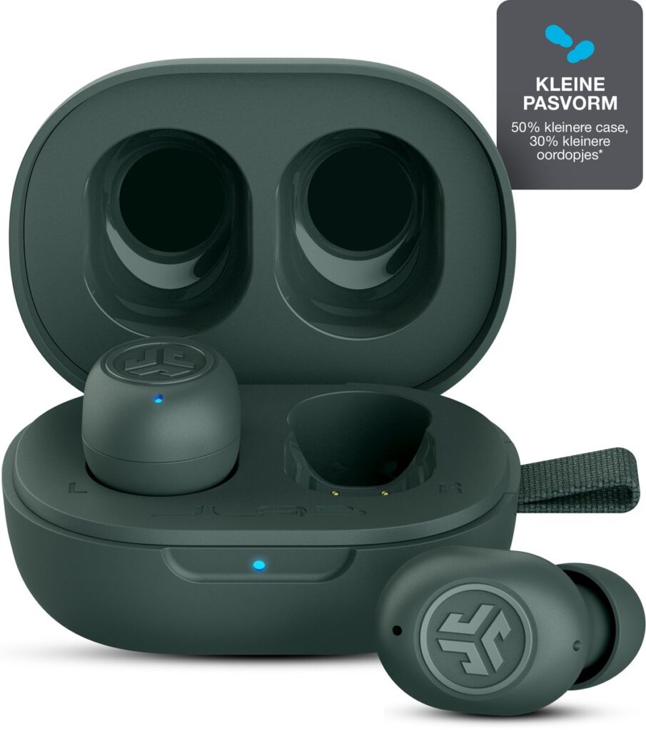 JLab JBuds mini draadloze oordopjes - EQ geluidsinstellingen - Bluetooth oordopjes met ultra klein design - Oortjes Draadloos - Google fast pair - Touch sensoren - Slaap Oordopjes - Groen