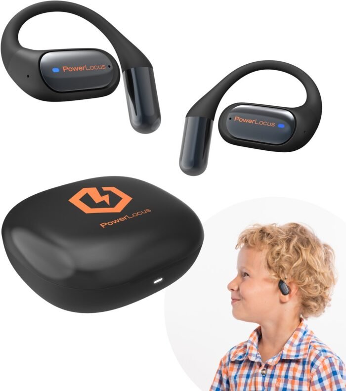PowerLocus Mkids Koptelefoon voor Kinderen - Open Ear Koptelefoon - 85dB Veilig Geluid - Bluetooth 5.4 - Met Microfoon - Oranje