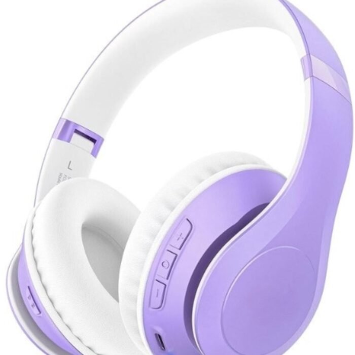 StayPowered Bluetooth Hoofdtelefoon - 65 Uur Non-stop Luisterplezier - Bluetooth 5.3 voor Stabiele Verbinding - Hifi Stereo Geluid - Comfortabele Opvouwbare Ontwerp - Ideaal voor Reizen en Kantoor - Wit/Paars - Levering Sneller dan Aangegeven!