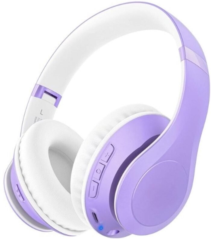StayPowered Bluetooth Hoofdtelefoon - 65 Uur Non-stop Luisterplezier - Bluetooth 5.3 voor Stabiele Verbinding - Hifi Stereo Geluid - Comfortabele Opvouwbare Ontwerp - Ideaal voor Reizen en Kantoor - Wit/Paars - Levering Sneller dan Aangegeven!