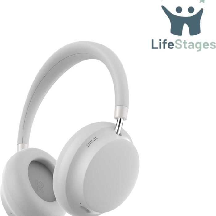 LifeStages - Noise Cancelling Hoofdtelefoon - Actieve Ruisonderdrukkende Hoofdtelefoon - Draadloze Over-Ear Hoofdtelefoon met Microfoon - 55 Uur Speeltijd - Hi-Res Audio - Lage Latentie - Bluetooth 5.3 ANC Hoofdtelefoon voor Reizen, Thuis - Wit