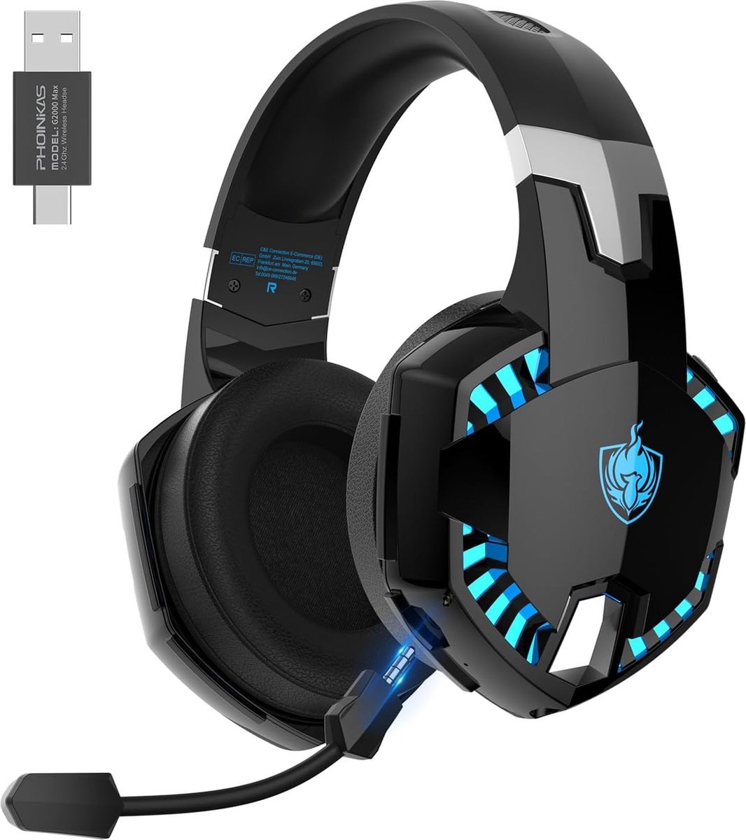 PHOINIKAS G2000 Max - 2.4GHz Draadloze Gaming Headset - met microfoon - Over-ear Koptelefoon - Nintendo Switch/PS4/PS5/PC - Zwart