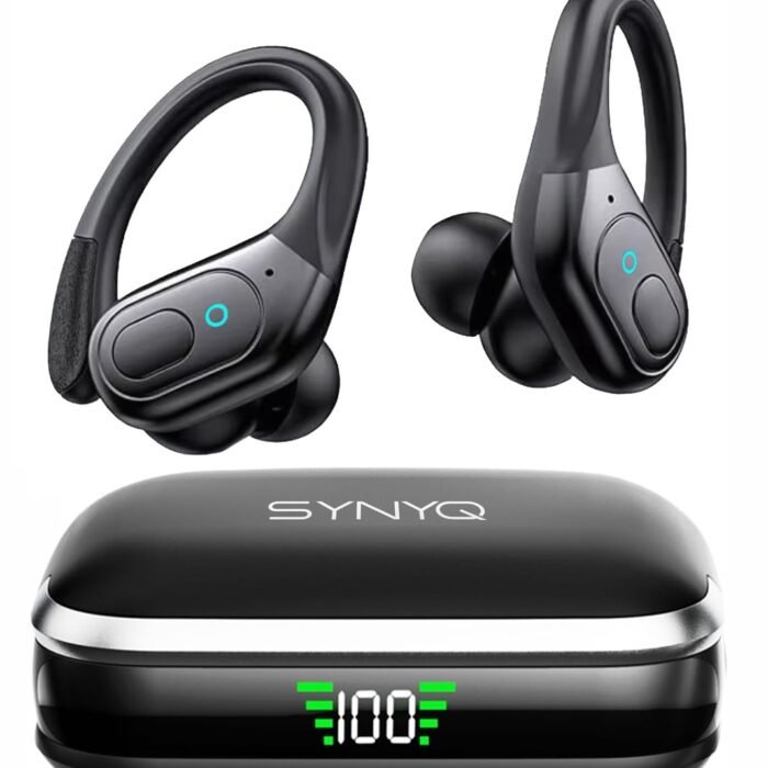 Synyq JumP - Draadloze Sport Oordopjes - 78 uur Speeltijd - Waterbestendig - Hardlopen/Sporten/Fitness - Bluetooth Oordopjes - Sport Oortjes - Oortjes Draadloos - Zwart - vaderdag cadeau