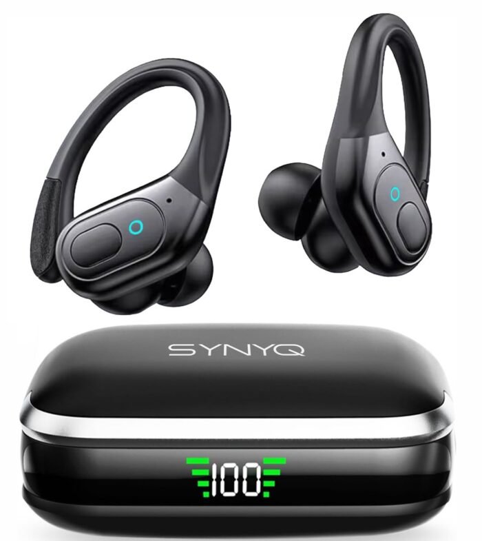 Synyq JumP - Draadloze Sport Oordopjes - 78 uur Speeltijd - Waterbestendig - Hardlopen/Sporten/Fitness - Bluetooth Oordopjes - Sport Oortjes - Oortjes Draadloos - Zwart - vaderdag cadeau