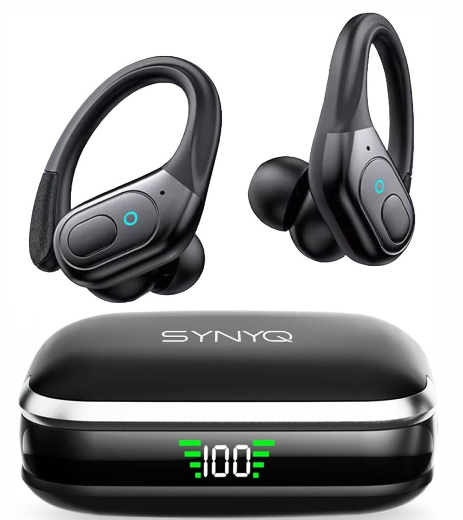 Synyq JumP - Draadloze Sport Oordopjes - 78 uur Speeltijd - Waterbestendig - Hardlopen/Sporten/Fitness - Bluetooth Oordopjes - Sport Oortjes - Oortjes Draadloos - Zwart - vaderdag cadeau