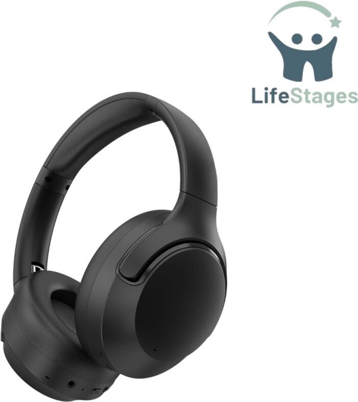 LifeStages - Noise Cancelling Hoofdtelefoon - Hybride Actieve Ruisonderdrukkende Hoofdtelefoon Draadloos Bluetooth 5.3 - Opvouwbare Over-Ear Hoofdtelefoon - 65 Uur Speeltijd - Multipoint Verbinding - Zwart