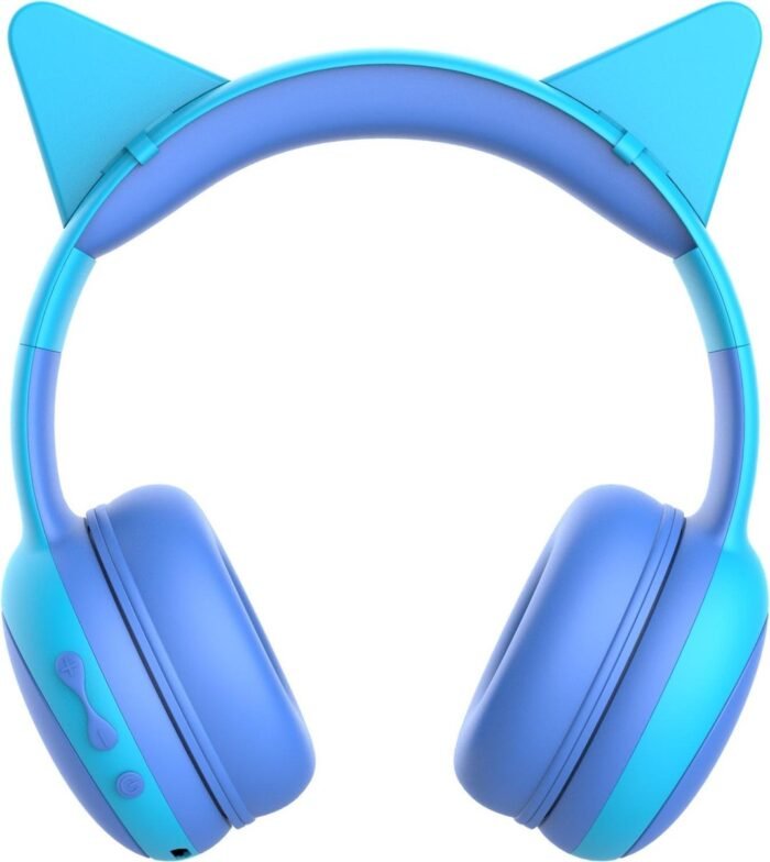 Kinderkoptelefoon draadloos met Bluetooth- Opvouwbaar- Incl. Opbergzakje & kattenoortjes Blauw